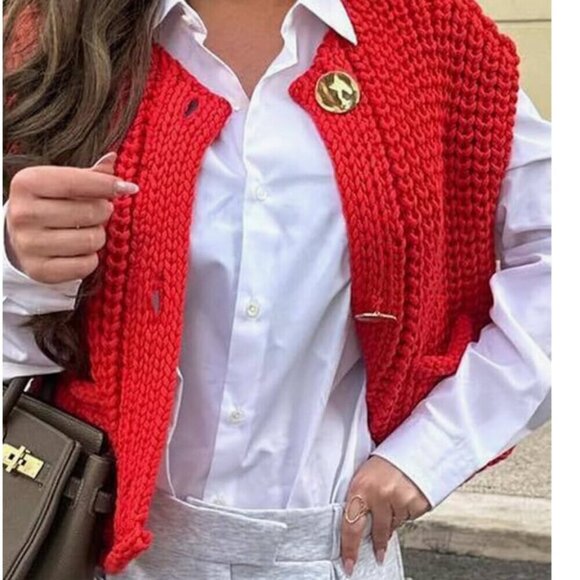 Zara Sleeveless Cropped Knit Sweater Vest Red Blogger Fav Size Small - Picture 4 of 10